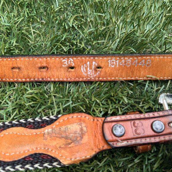 Vintage Leather Nylon Braided Chrome Buckle Cowboy Country Western Belt Sz 36 - Picture 5 of 6